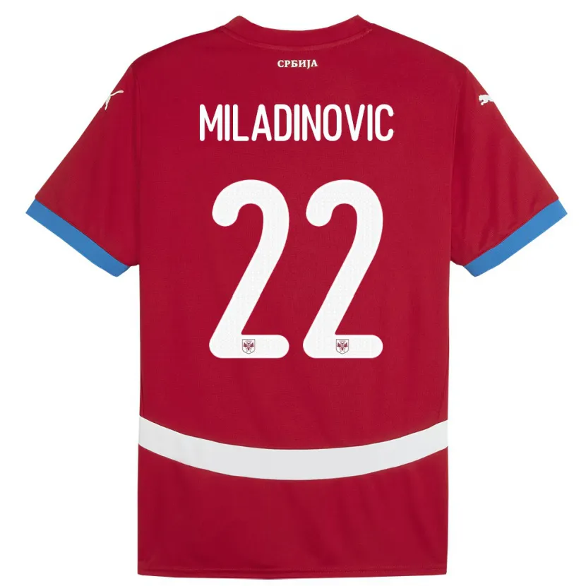 Danxen Mujer Camiseta Serbia Igor Miladinovic #22 Rojo 1ª Equipación 24-26 La Camisa