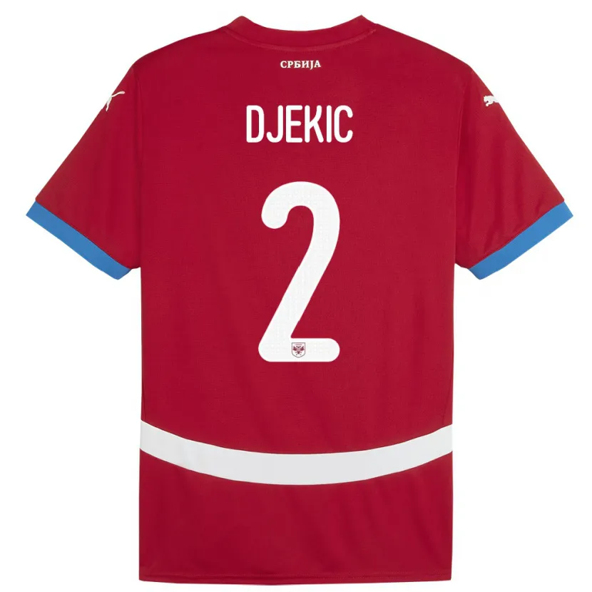 Danxen Mujer Camiseta Serbia Djuro Giulio Djekic #2 Rojo 1ª Equipación 24-26 La Camisa