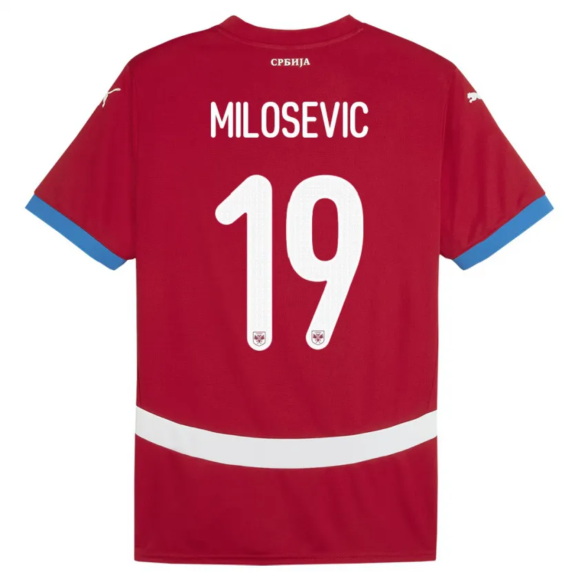 Danxen Mujer Camiseta Serbia Jovan Milosevic #19 Rojo 1ª Equipación 24-26 La Camisa