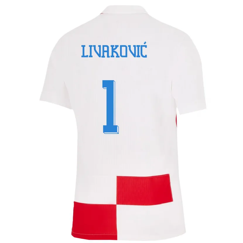 Danxen Mujer Camiseta Croacia Dominik Livakovic #1 Blanco Rojo 1ª Equipación 24-26 La Camisa