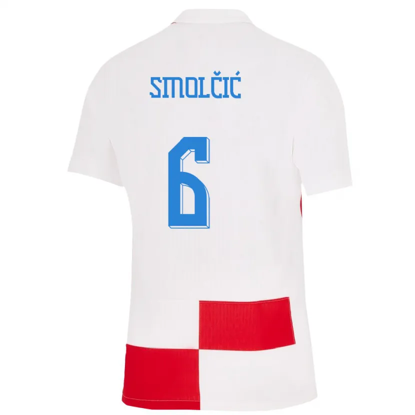 Danxen Mujer Camiseta Croacia Hrvoje Smolcic #6 Blanco Rojo 1ª Equipación 24-26 La Camisa