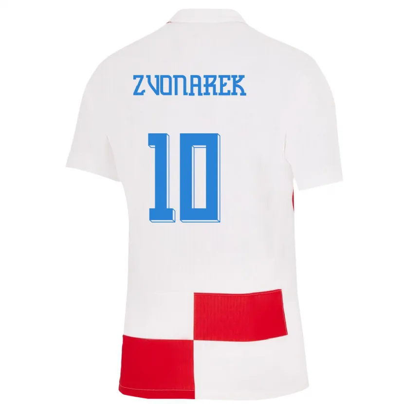 Danxen Mujer Camiseta Croacia Lovro Zvonarek #10 Blanco Rojo 1ª Equipación 24-26 La Camisa