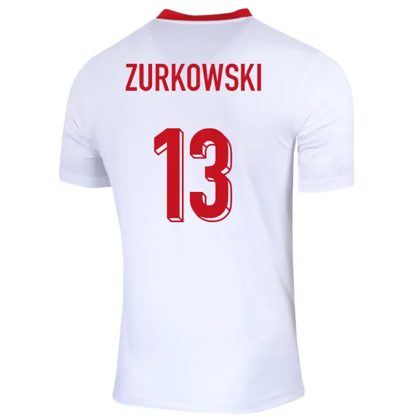 Danxen Mujer Camiseta Polonia Szymon Zurkowski #13 Blanco 1ª Equipación 24-26 La Camisa