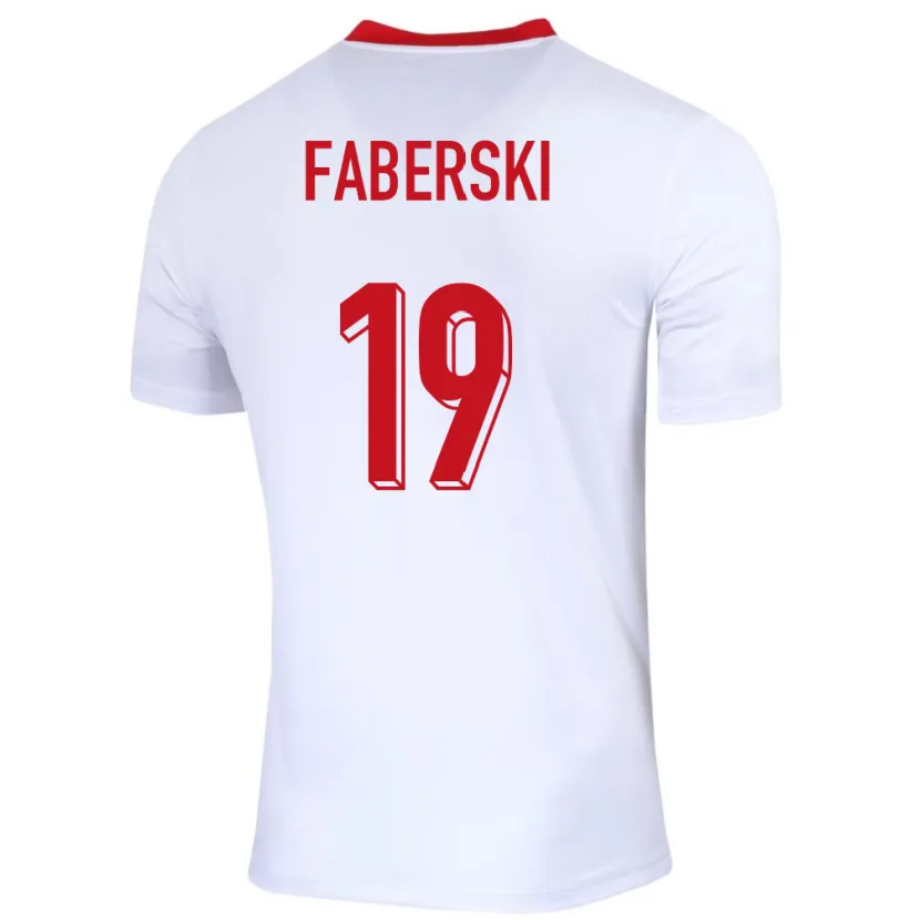 Danxen Mujer Camiseta Polonia Jan Faberski #19 Blanco 1ª Equipación 24-26 La Camisa