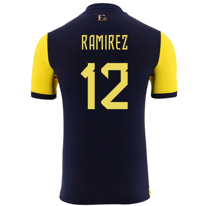 Danxen Mujer Camiseta Ecuador Moises Ramirez #12 Amarillo 1ª Equipación 24-26 La Camisa
