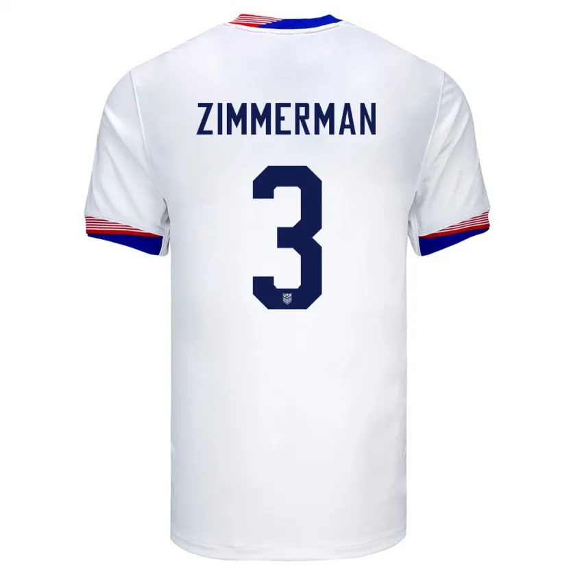 Danxen Mujer Camiseta Estados Unidos Walker Zimmerman #3 Blanco 1ª Equipación 24-26 La Camisa