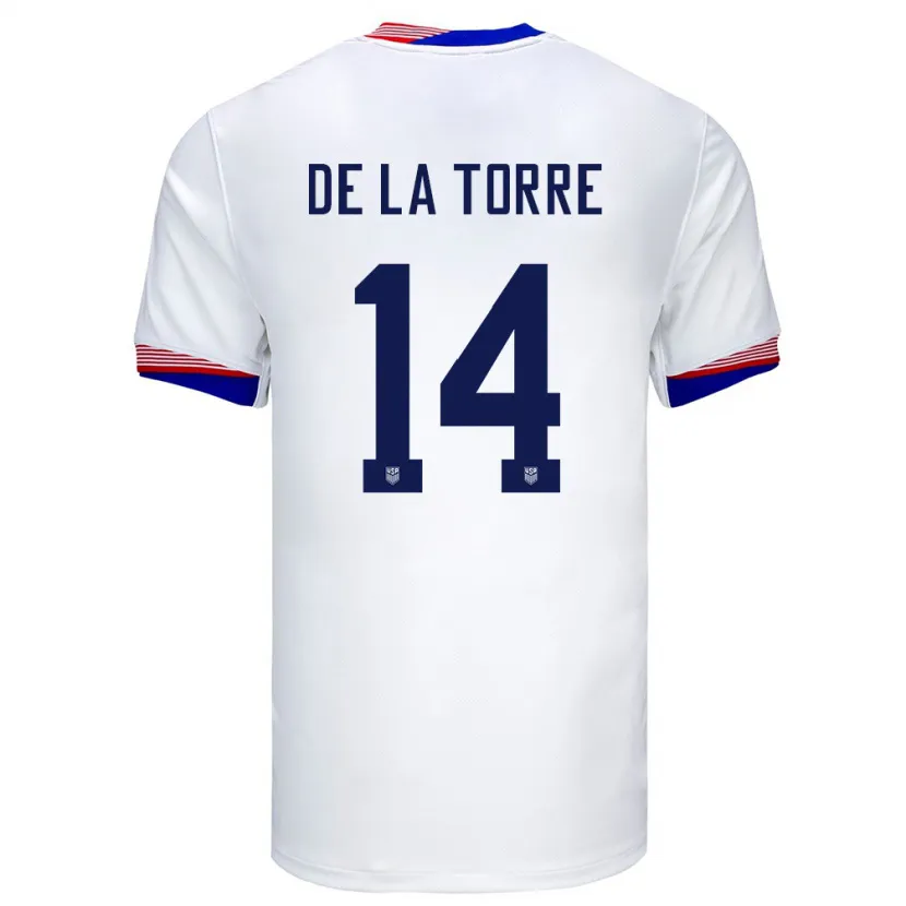 Danxen Mujer Camiseta Estados Unidos Luca De La Torre #14 Blanco 1ª Equipación 24-26 La Camisa