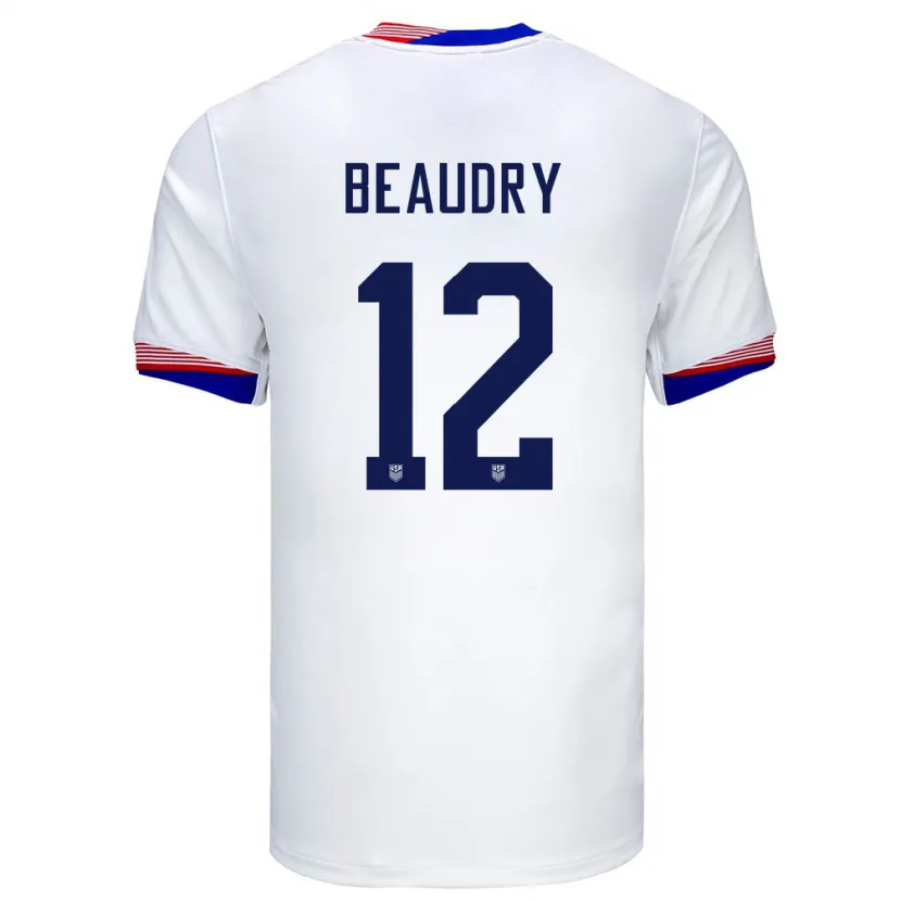 Danxen Mujer Camiseta Estados Unidos Adam Beaudry #12 Blanco 1ª Equipación 24-26 La Camisa