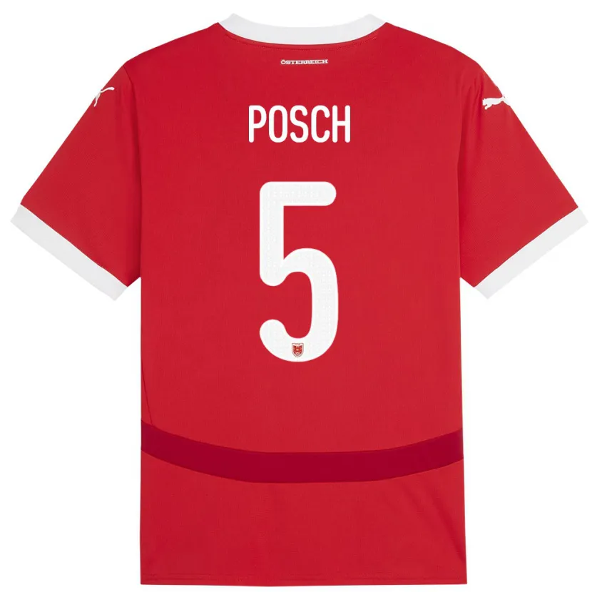 Danxen Mujer Camiseta Austria Stefan Posch #5 Rojo 1ª Equipación 24-26 La Camisa