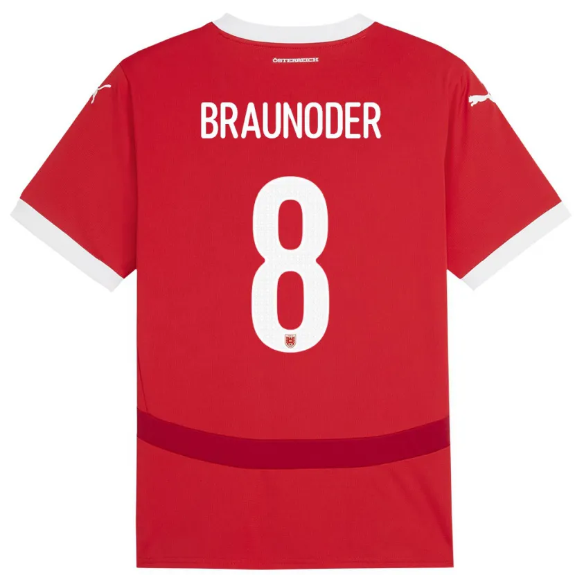 Danxen Mujer Camiseta Austria Matthias Braunöder #8 Rojo 1ª Equipación 24-26 La Camisa