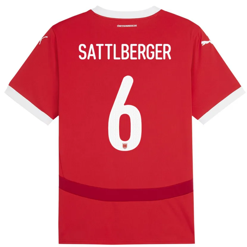 Danxen Mujer Camiseta Austria Nikolas Sattlberger #6 Rojo 1ª Equipación 24-26 La Camisa