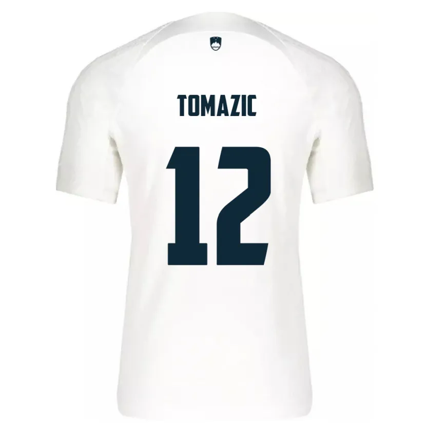 Danxen Mujer Camiseta Eslovenia Lukas Tomazic #12 Blanco 1ª Equipación 24-26 La Camisa