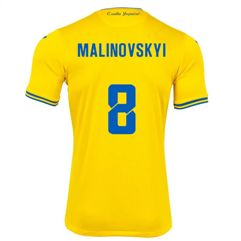 Danxen Mujer Camiseta Ucrania Ruslan Malinovskyi #8 Amarillo 1ª Equipación 24-26 La Camisa