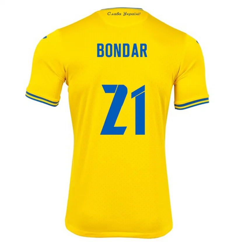 Danxen Mujer Camiseta Ucrania Valeriy Bondar #21 Amarillo 1ª Equipación 24-26 La Camisa