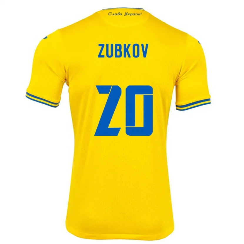 Danxen Mujer Camiseta Ucrania Oleksandr Zubkov #20 Amarillo 1ª Equipación 24-26 La Camisa