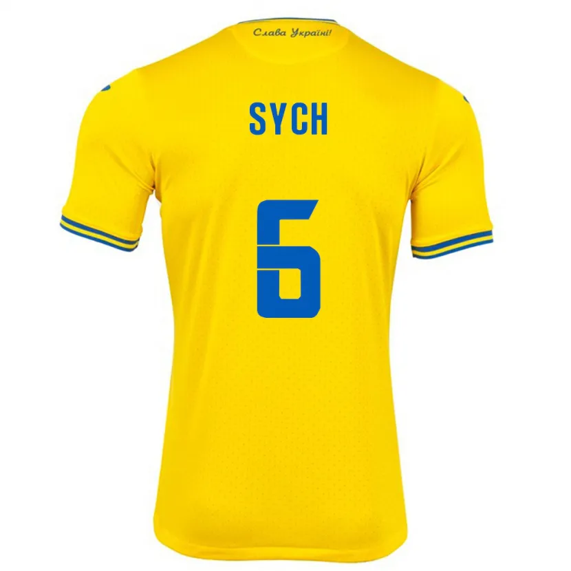 Danxen Mujer Camiseta Ucrania Oleksiy Sych #6 Amarillo 1ª Equipación 24-26 La Camisa