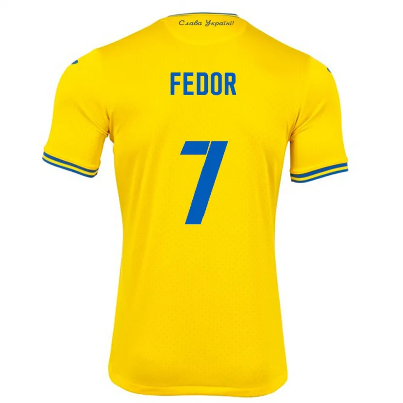 Danxen Mujer Camiseta Ucrania Oleg Fedor #7 Amarillo 1ª Equipación 24-26 La Camisa
