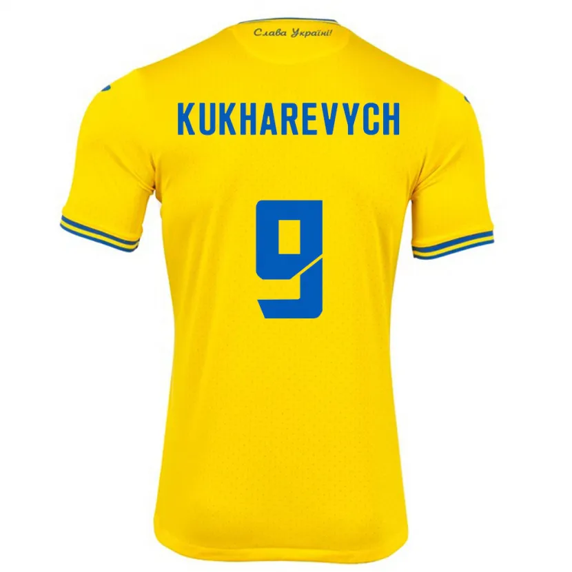Danxen Mujer Camiseta Ucrania Mykola Kukharevych #9 Amarillo 1ª Equipación 24-26 La Camisa