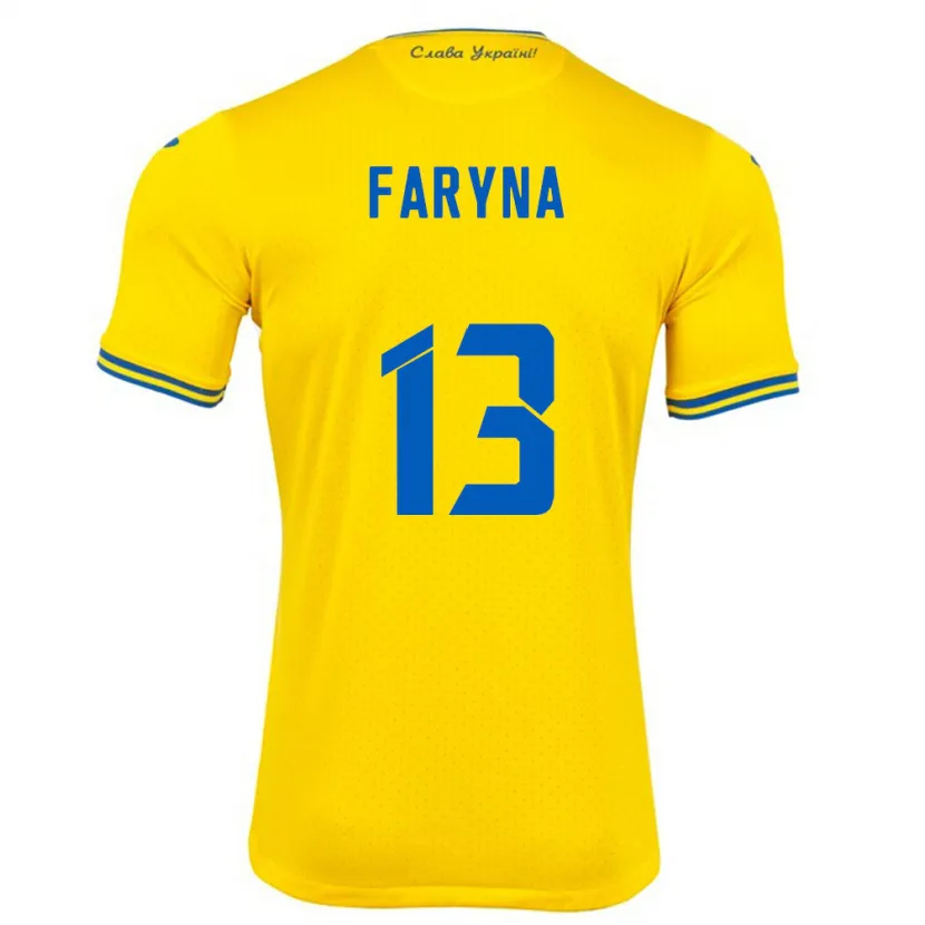 Danxen Mujer Camiseta Ucrania Maryan Faryna #13 Amarillo 1ª Equipación 24-26 La Camisa