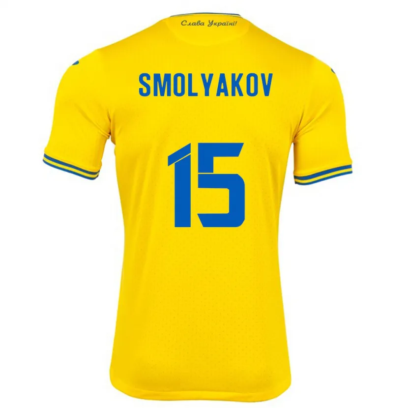 Danxen Mujer Camiseta Ucrania Artem Smolyakov #15 Amarillo 1ª Equipación 24-26 La Camisa