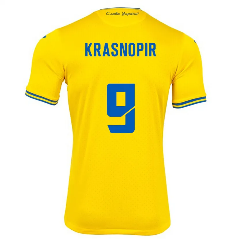 Danxen Mujer Camiseta Ucrania Igor Krasnopir #9 Amarillo 1ª Equipación 24-26 La Camisa
