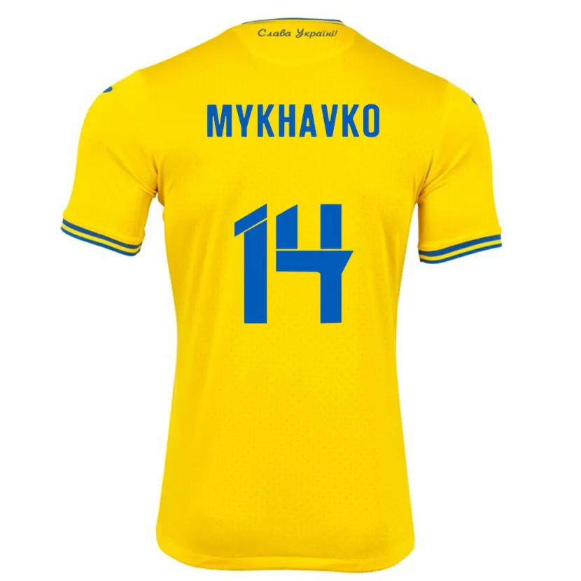 Danxen Mujer Camiseta Ucrania Taras Mykhavko #14 Amarillo 1ª Equipación 24-26 La Camisa