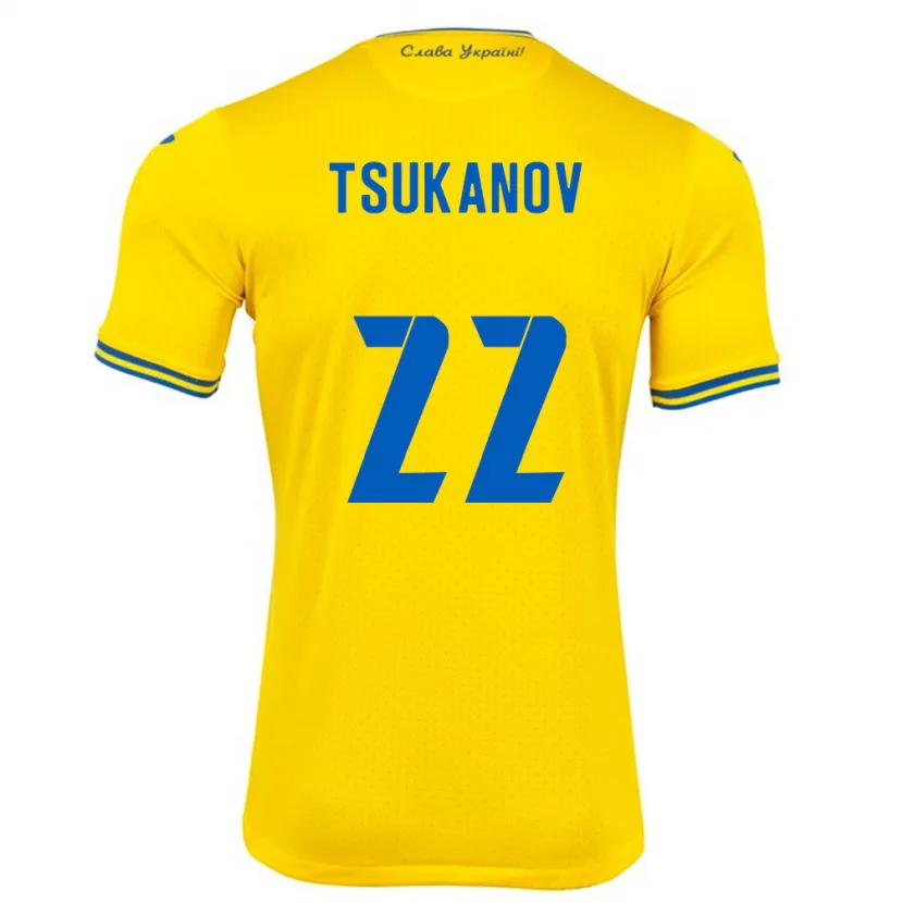 Danxen Mujer Camiseta Ucrania Viktor Tsukanov #22 Amarillo 1ª Equipación 24-26 La Camisa
