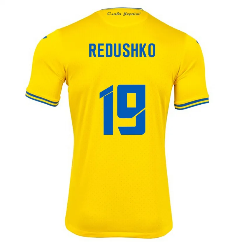 Danxen Mujer Camiseta Ucrania Bogdan Redushko #19 Amarillo 1ª Equipación 24-26 La Camisa