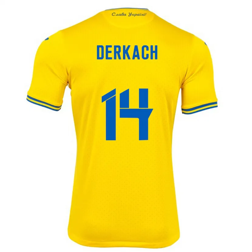 Danxen Mujer Camiseta Ucrania Yana Derkach #14 Amarillo 1ª Equipación 24-26 La Camisa