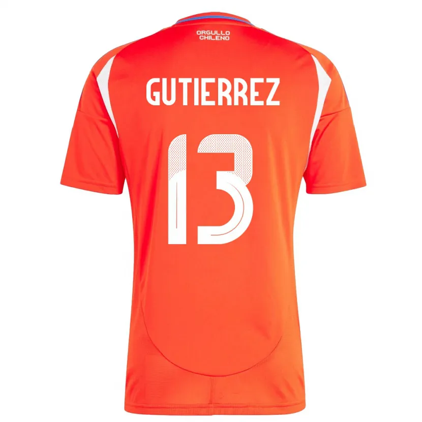 Danxen Mujer Camiseta Chile Daniel Gutiérrez #13 Rojo 1ª Equipación 24-26 La Camisa