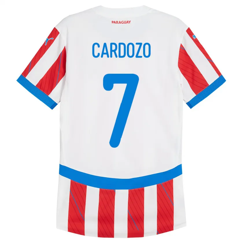 Danxen Mujer Camiseta Paraguay Fernando Cardozo #7 Blanco Rojo 1ª Equipación 24-26 La Camisa