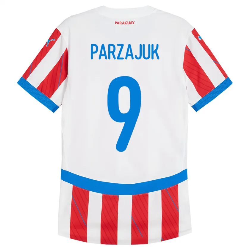 Danxen Mujer Camiseta Paraguay Kevin Parzajuk #9 Blanco Rojo 1ª Equipación 24-26 La Camisa