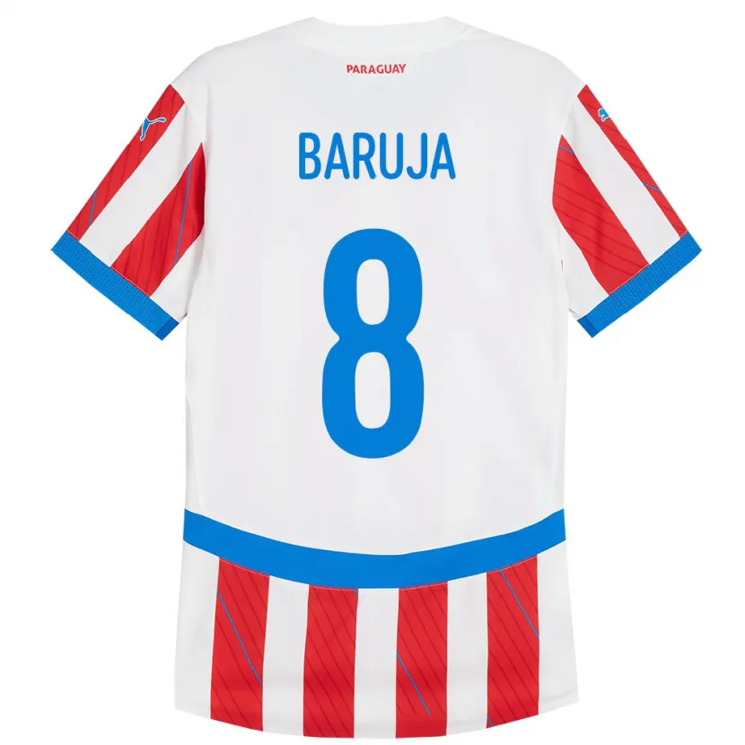 Danxen Mujer Camiseta Paraguay Fabrizio Baruja #8 Blanco Rojo 1ª Equipación 24-26 La Camisa