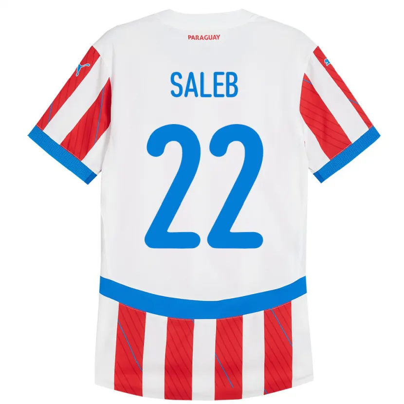 Danxen Mujer Camiseta Paraguay Gloria Saleb #22 Blanco Rojo 1ª Equipación 24-26 La Camisa