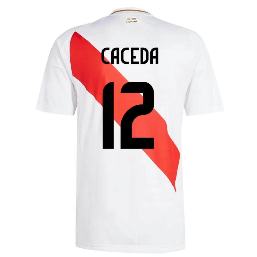Danxen Mujer Camiseta Perú Carlos Cáceda #12 Blanco 1ª Equipación 24-26 La Camisa