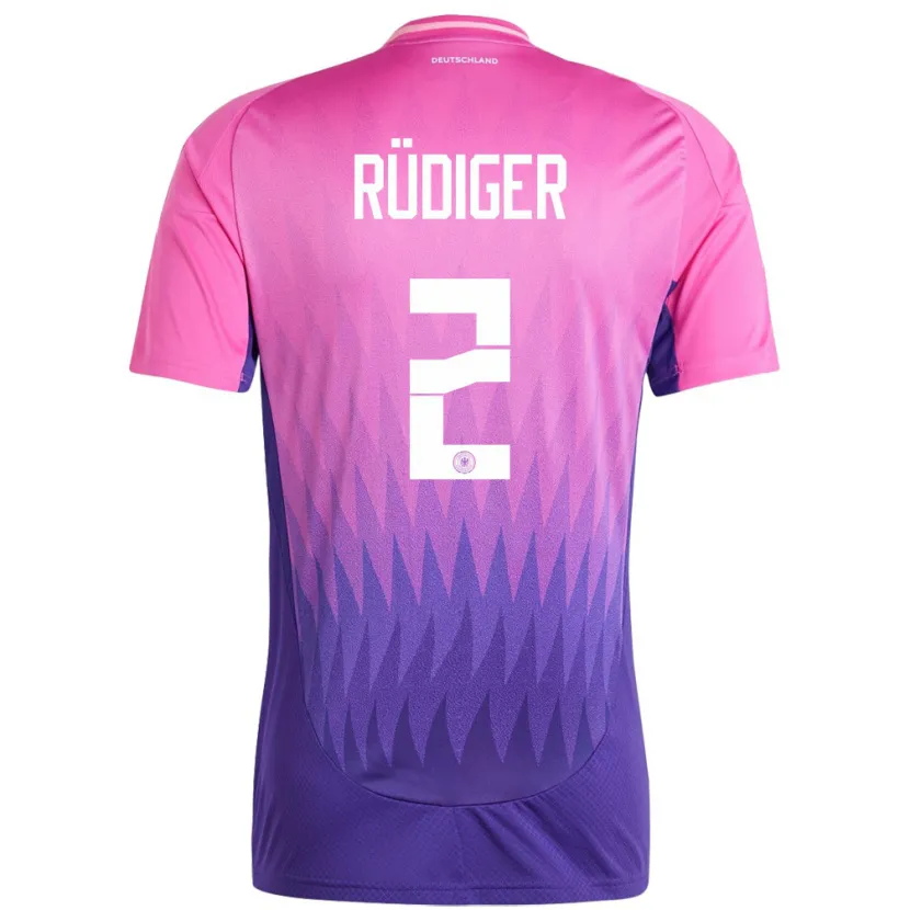 Danxen Mujer Camiseta Alemania Antonio Rudiger #2 Rosado Morado 2ª Equipación 24-26 La Camisa