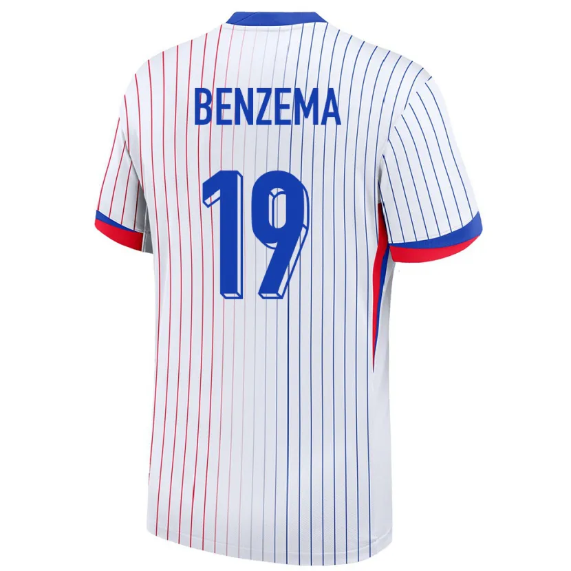 Danxen Mujer Camiseta Francia Karim Benzema #19 Blanco 2ª Equipación 24-26 La Camisa