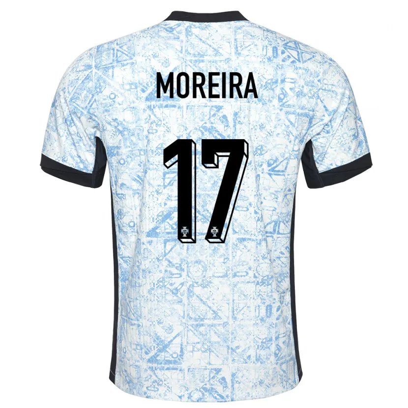 Danxen Mujer Camiseta Portugal Afonso Moreira #17 Crema Azul 2ª Equipación 24-26 La Camisa
