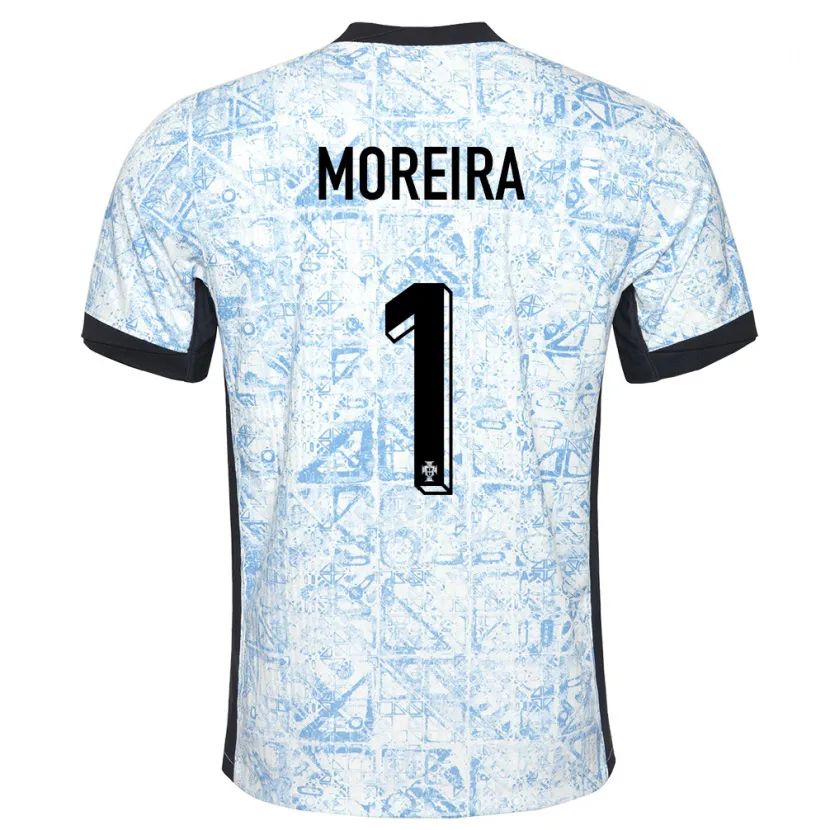 Danxen Mujer Camiseta Portugal Andre Moreira #1 Crema Azul 2ª Equipación 24-26 La Camisa