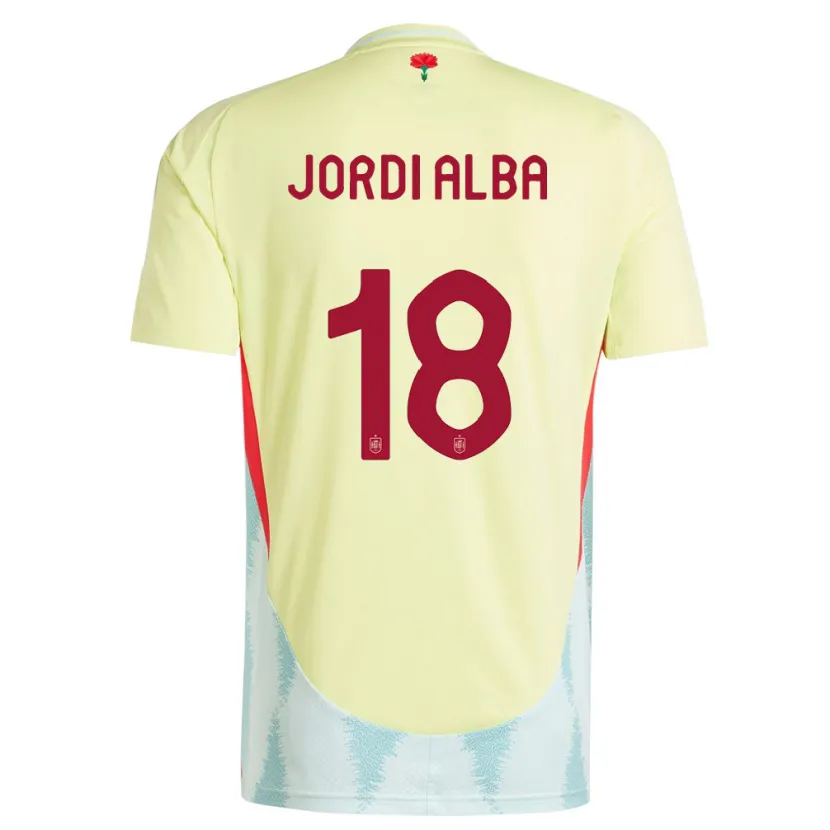 Danxen Mujer Camiseta España Jordi Alba #18 Amarillo 2ª Equipación 24-26 La Camisa