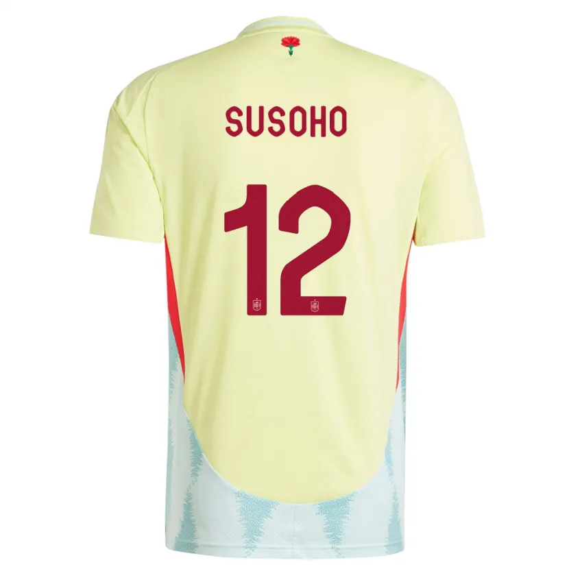 Danxen Mujer Camiseta España Mahamadou Susoho #12 Amarillo 2ª Equipación 24-26 La Camisa
