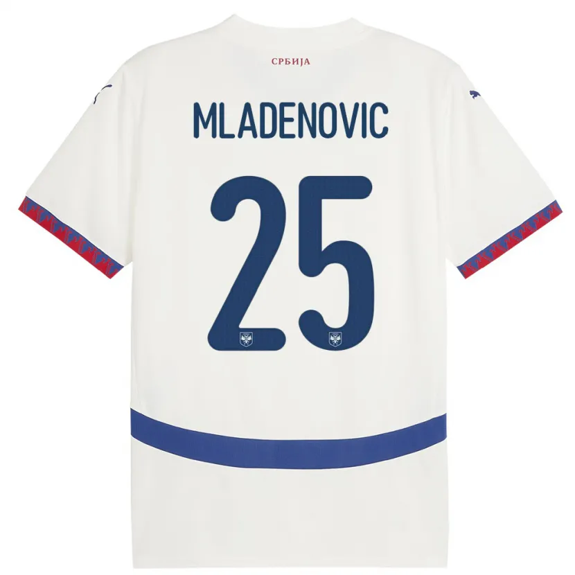 Danxen Mujer Camiseta Serbia Filip Mladenovic #25 Blanco 2ª Equipación 24-26 La Camisa