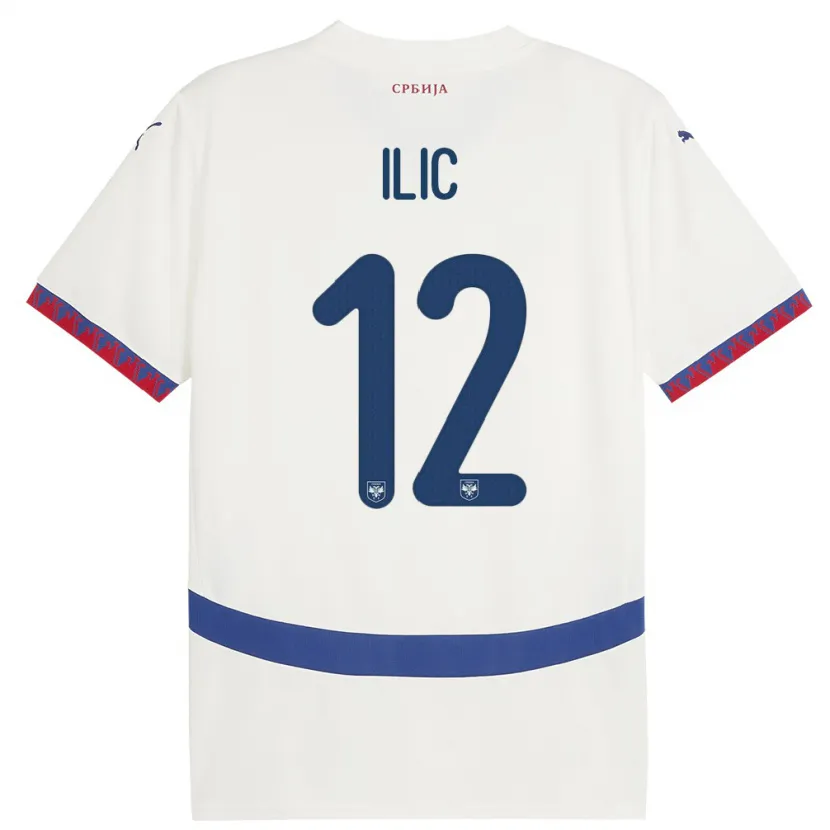 Danxen Mujer Camiseta Serbia Marko Ilic #12 Blanco 2ª Equipación 24-26 La Camisa