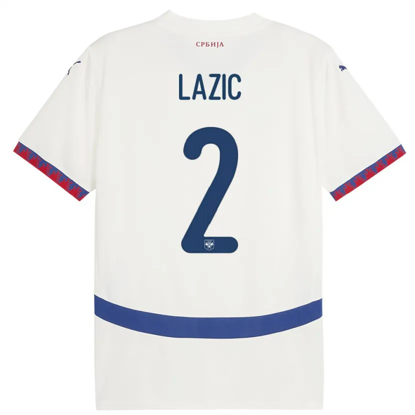 Danxen Mujer Camiseta Serbia Uros Lazic #2 Blanco 2ª Equipación 24-26 La Camisa
