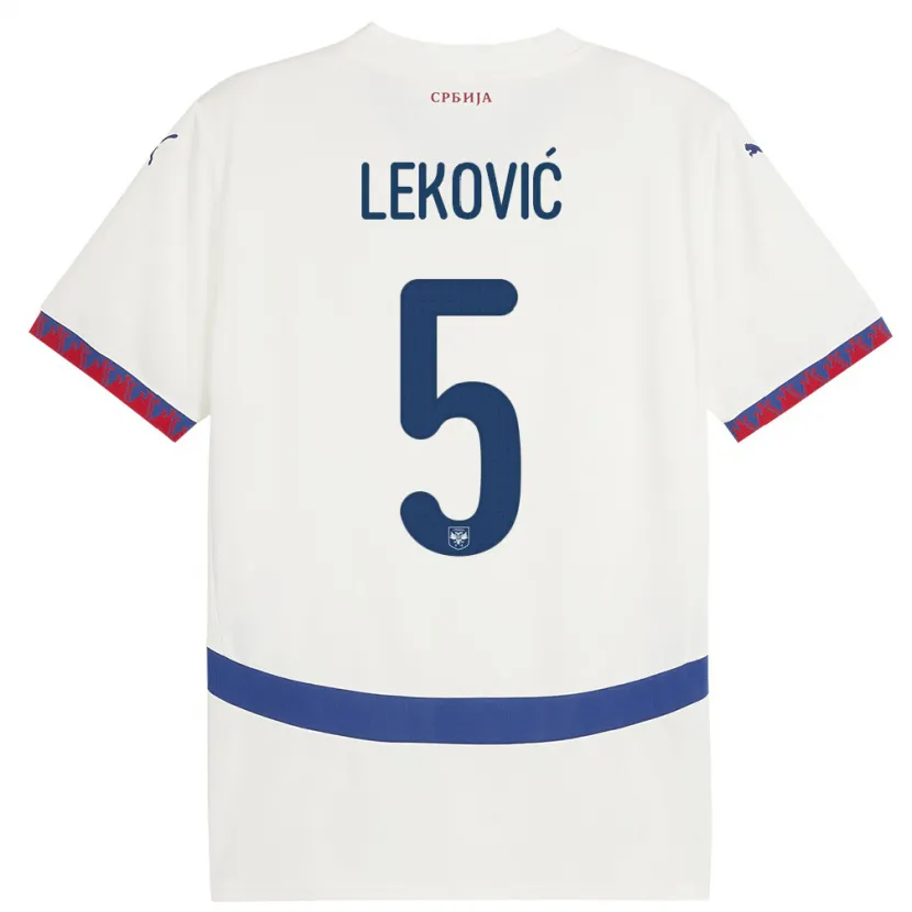 Danxen Mujer Camiseta Serbia Stefan Lekovic #5 Blanco 2ª Equipación 24-26 La Camisa