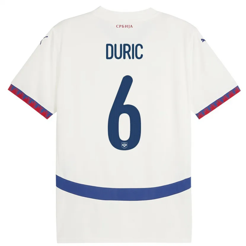 Danxen Mujer Camiseta Serbia Andrej Duric #6 Blanco 2ª Equipación 24-26 La Camisa