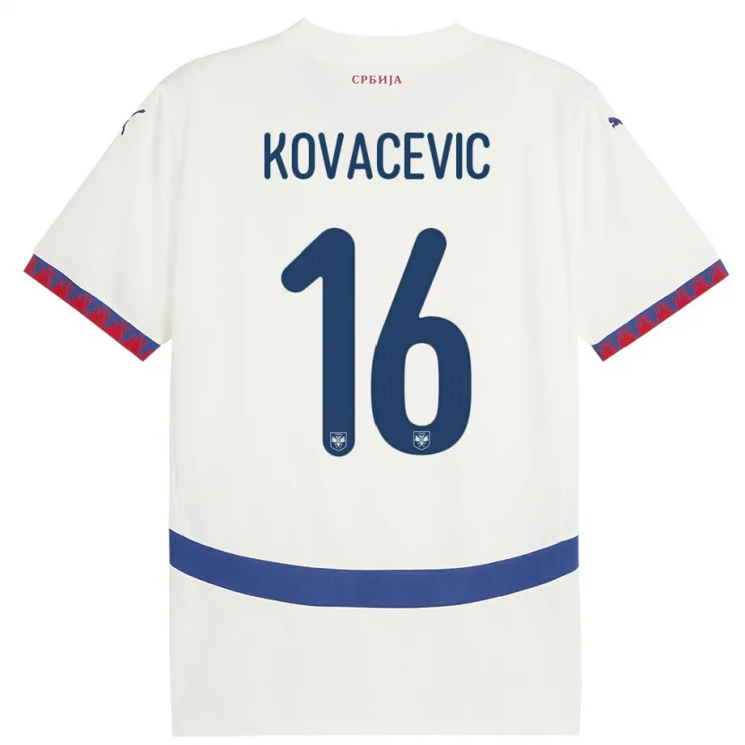 Danxen Mujer Camiseta Serbia Bojan Kovacevic #16 Blanco 2ª Equipación 24-26 La Camisa
