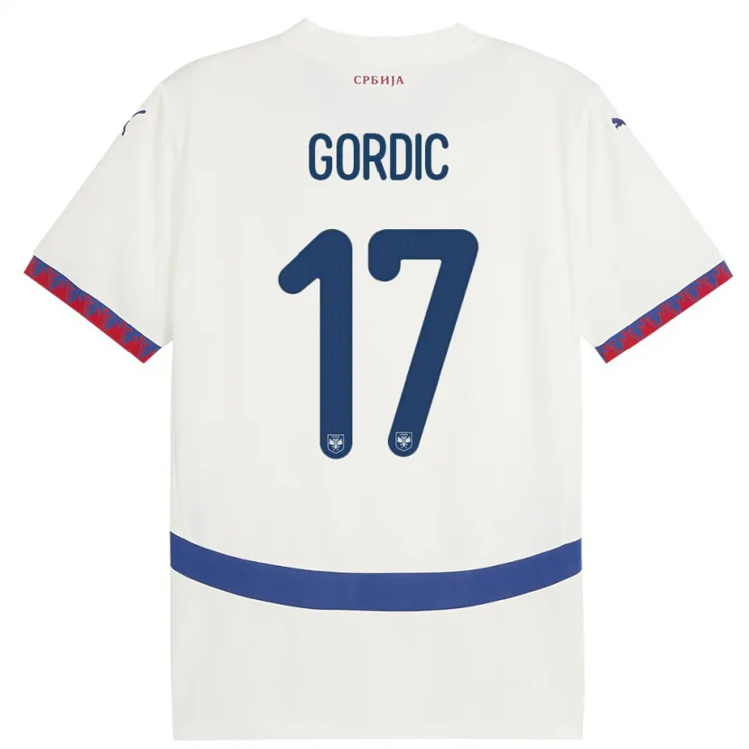 Danxen Mujer Camiseta Serbia Djordje Gordic #17 Blanco 2ª Equipación 24-26 La Camisa