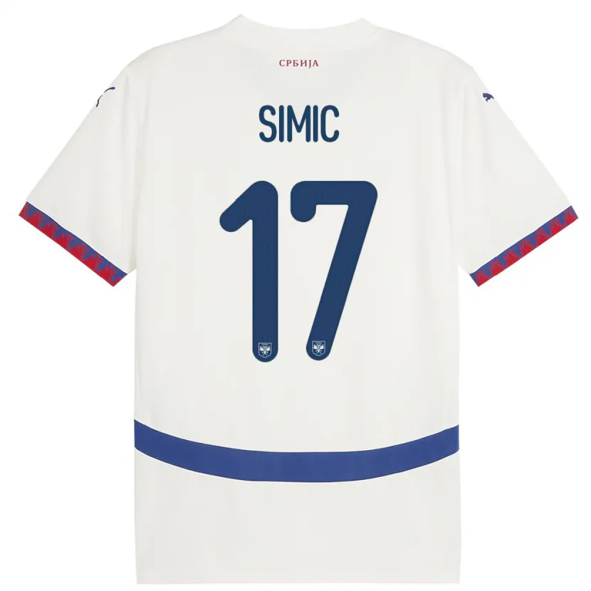 Danxen Mujer Camiseta Serbia Jan Carlo Simic #17 Blanco 2ª Equipación 24-26 La Camisa