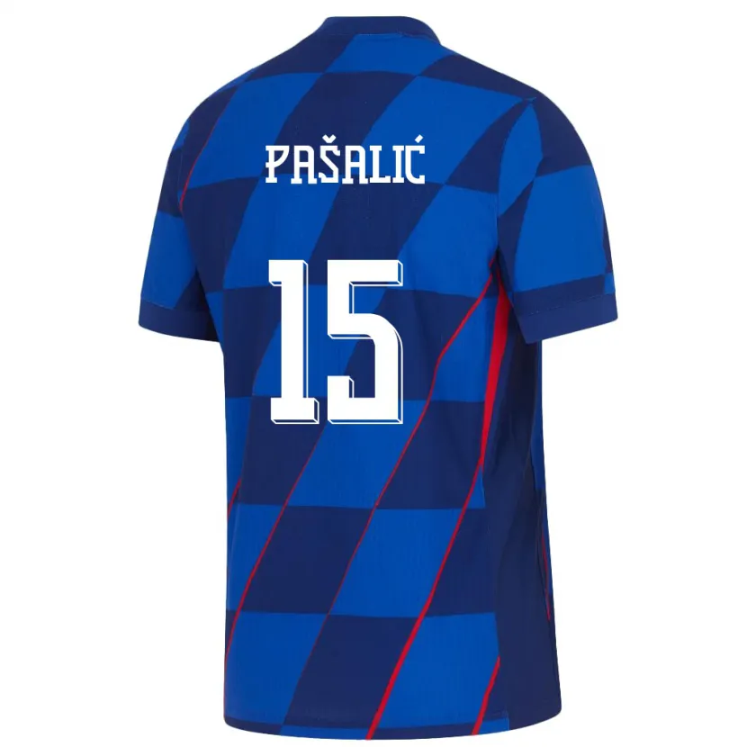 Danxen Mujer Camiseta Croacia Mario Pasalic #15 Azul 2ª Equipación 24-26 La Camisa